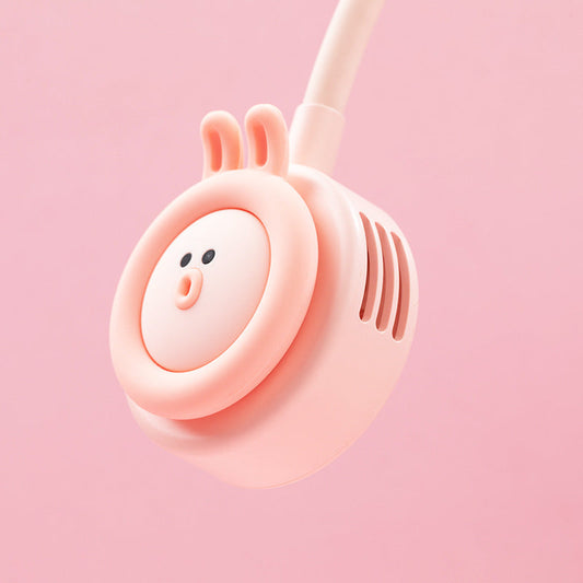 JMT-983133 Leafless Hanging Neck Fan - USB Rechargeable Mini Portable Fan for Students, Pink or Blue, Three Speed Settings