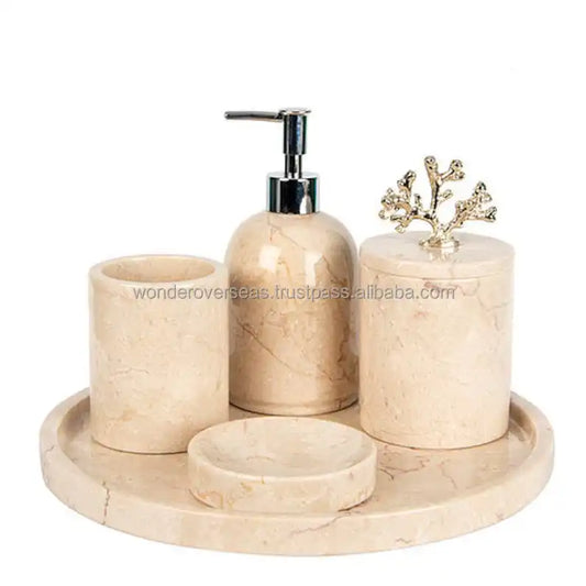 JMT-287754 Resin Five-Piece Bathroom Lotion Bottle Set for Home and Hotel Use