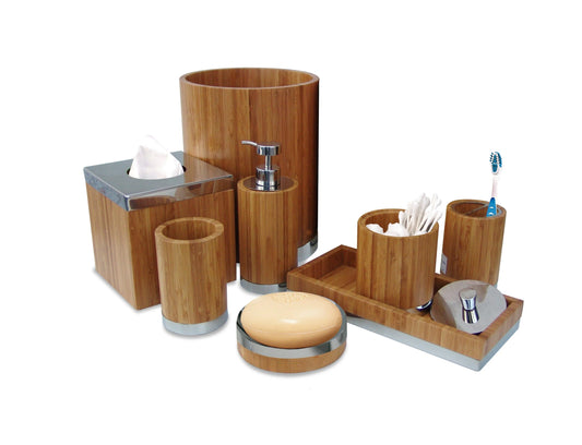 JMT-386058 Real Wood Bathroom Set - Natural Finish Wooden Accessories for Home Decor