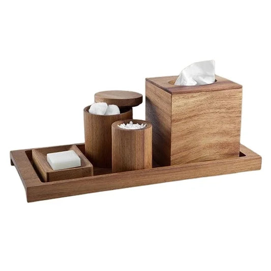JMT-451594 Wooden Bathroom Accessory Set – Decorative Wood Bathroom Organisers in Custom Sizes