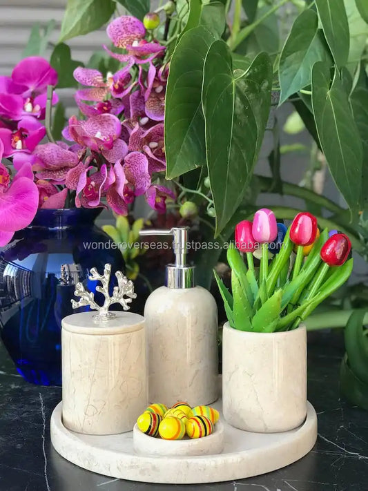 JMT-287754 Resin Five-Piece Bathroom Lotion Bottle Set for Home and Hotel Use