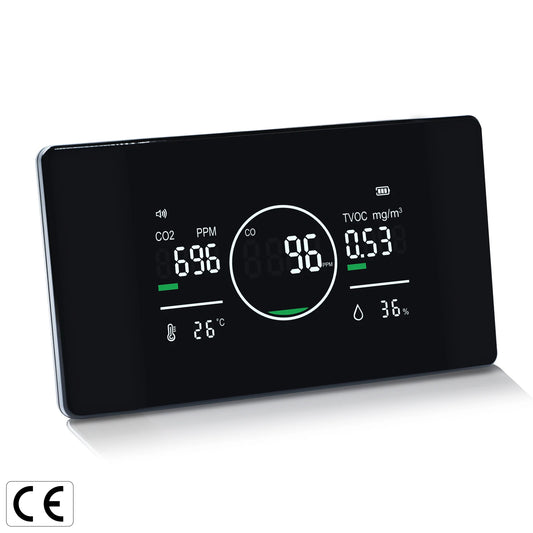 JMT-367306 5-in-1 Air Quality Monitor for CO, CO2, TVOC, Humidity, and Temperature Detection