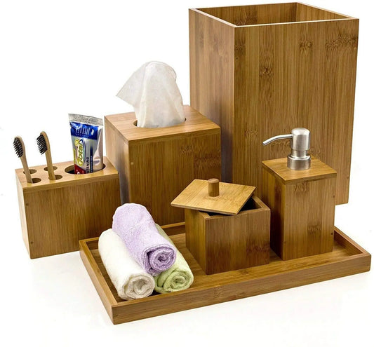 JMT-386058 Real Wood Bathroom Set - Natural Finish Wooden Accessories for Home Decor