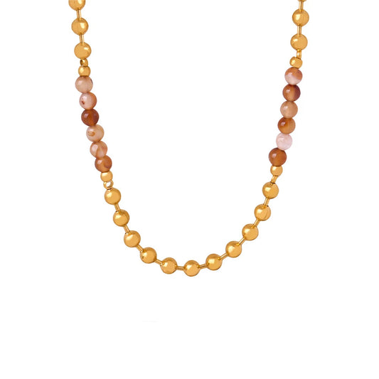 JMT-685450 Wholesale Custom Fine Fashion Jewelry 18K Gold Plated Stainless Steel Mix Natural Stone Beads Beaded Handmade Necklace for Women