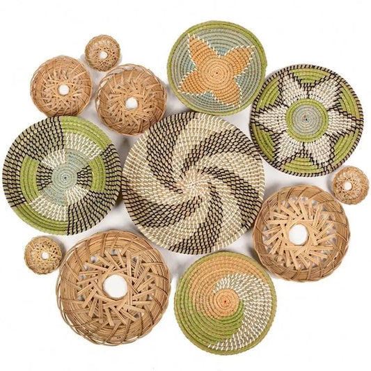 JMT-679434 Handwoven Rattan Wall Hanging Decor Set - Seasonal Boho Straw Artistry for Interior Decoration