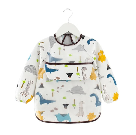 JMT-135626 100% Polyester Waterproof Meal Infant Long Sleeve Baby Bib Wholesale Washable