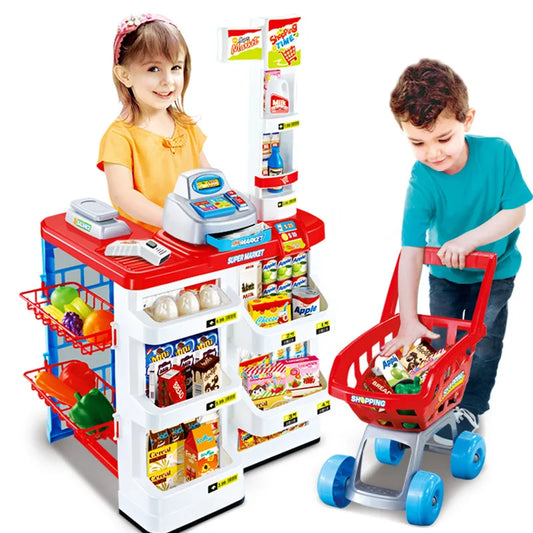 JMT-354186 Cashier Counter Playset with Shopping Cart and Tent House for Kids