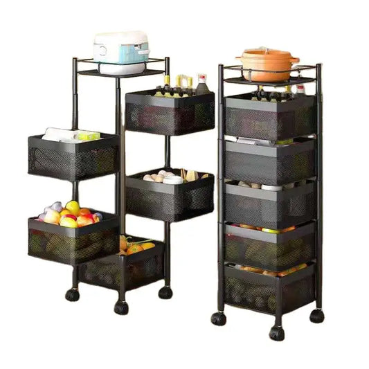 JMT-677130 Five-Layer Metal Kitchen Organizer with Detachable Wheels and Four-Layer Fruit & Vegetable Storage Baskets