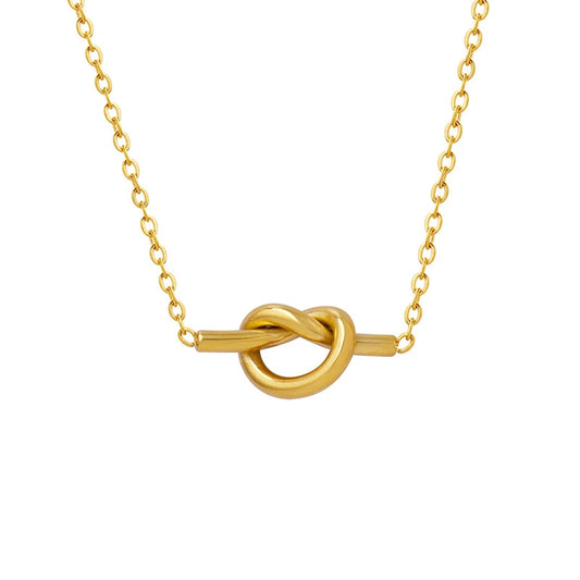 JMT-128394 Wholesale Women Jewelry 18k Gold Plated Stainless Steel Tie Heart Pendant Love Knot Necklace