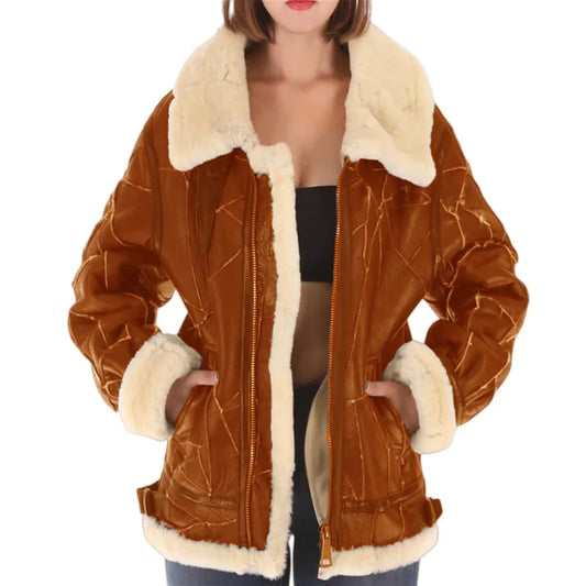 JMT-125898 Women's Winter One-Piece Coat With Thick Fur Faux Fur Blazer Style Clothing Vest Windbreaker Jacket Coat blazer