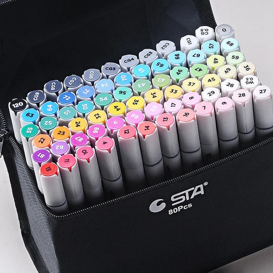 JMT-889674 128-Colour Alcohol-Based Art Marker Set with Dual Tip Pens for Creative Projects