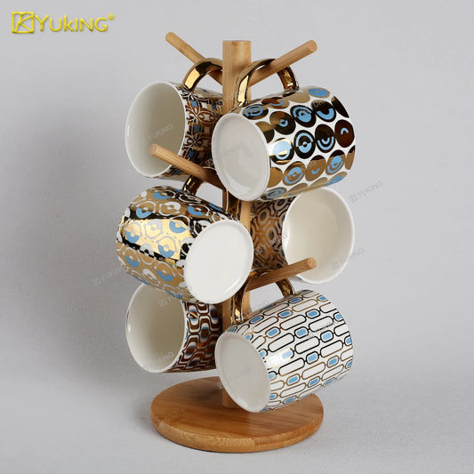 JMT-519434 Light Luxury Ceramic Coffee Mug with Customisable Gold-Plated Handle