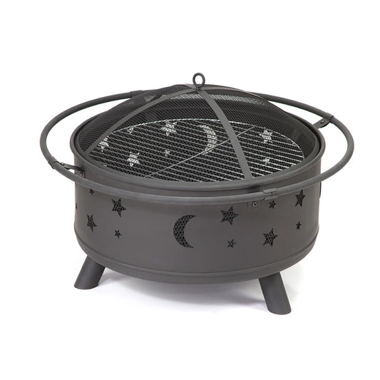 JMT-614474 Elegant Outdoor BBQ Grill and Fire Pit in Black Metal with Powder Coating - Versatile Charcoal and Gas Options
