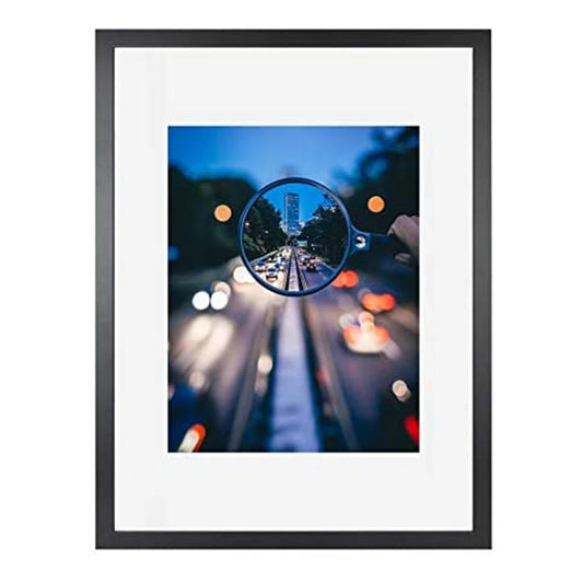 JMT-440074 Black Wood Pattern Photo Frame with Real Glass Front for Wall Display