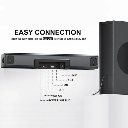 JMT-437770 2.1 80W Ultra-Thin Wall-Mountable Soundbar Speaker for TV, Home, Office, and Parties