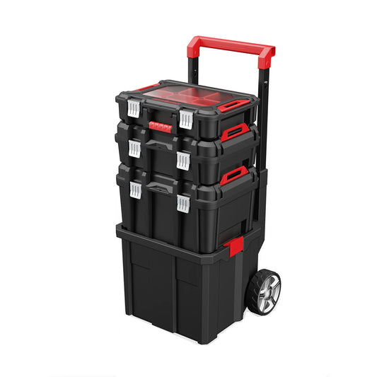 JMT-308682 4-Part Portable Rolling Tool Box with Wheels and Organizers for Easy Storage Solutions