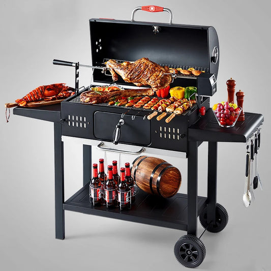 JMT-414410 Heavy Duty Pellet Smoker Rotisserie BBQ Charcoal Grill with Built-In or Trolley Design, Model BG033