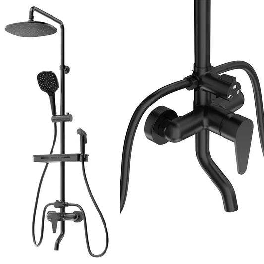 JMT-417354 Modern Matte Black Exposed Thermostatic Shower Column with Jet & Massage Spray