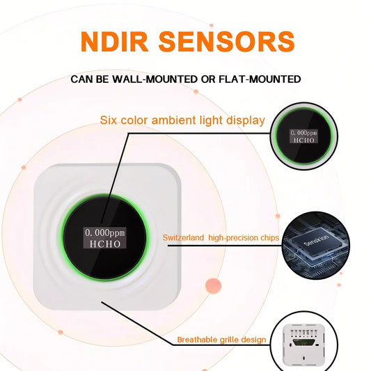 JMT-548106 6-in-1 Air Quality Monitor and Detector for HCHO, VOC, CO2, PM2.5 with LCD Display