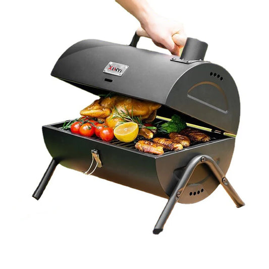 JMT-890122 Portable Smokeless Charcoal Barbecue Grill - Black and Green, Easy to Assemble, Ideal for Outdoor Camping, 4-5 People