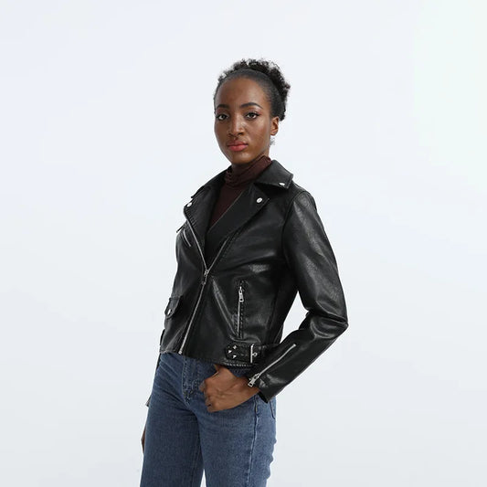 JMT-846794 Women's Fall/Winter European American Temperament Jacket PU Leather With Zipper Women's Clothing Jacket Custom