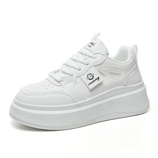 JMT-688074 SH709 New Casual Women's Shoes Autumn Solid Color Elevated Thick Sole Shoes Versatile Leather Durable Running Shoes