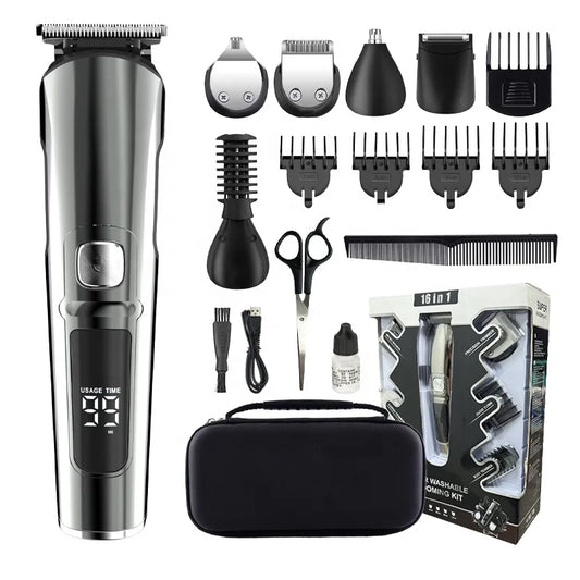 JMT-715338 11-in-1 Men's Grooming Kit, IPX6 Waterproof Rechargeable Hair Trimmer for Nose and Beard