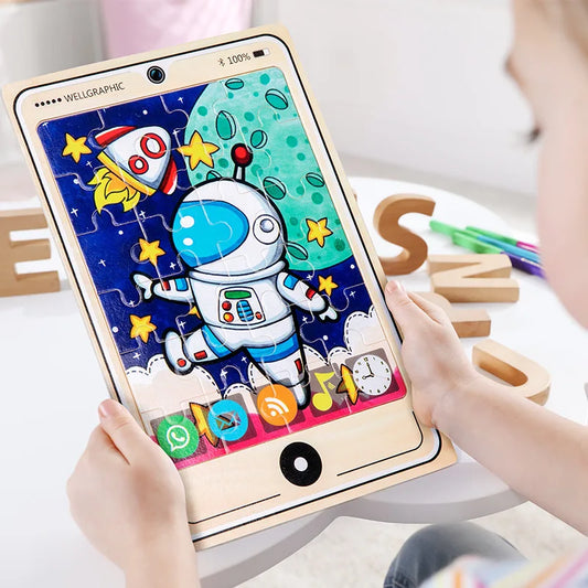 JMT-458570 Wooden Buckle Puzzle with 22 Patterns - 24 Piece Early Learning Educational Toy