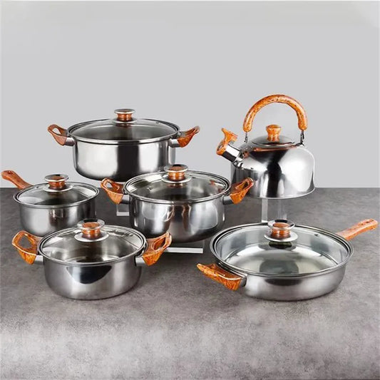 JMT-525642 12-Piece Stainless Steel Casserole Cookware Set with Nonstick Pots and Pans