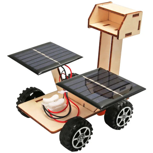 JMT-940362 Handmade Solar-Powered Wooden Lunar Rover Space Model DIY Educational Toy for Children