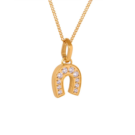 JMT-242506 18K Gold Plated Hypoallergenic Trendy Gold Plated Jewelry 2024 Fashion Cuban Link Chain Zircon Horseshoe Pendant Necklace
