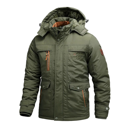 JMT-580042 Men's Thick Cotton Jacket Men's Medium to Long Outdoor Cotton Jacket Winter Warm Cotton Jacket With Fleece Hood Men's Coats