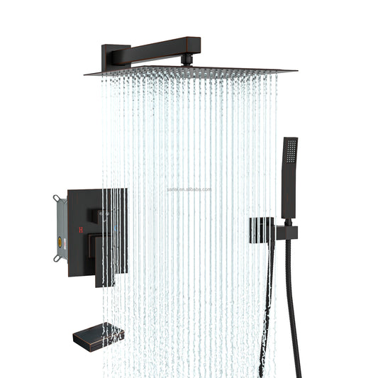 JMT-695306 Concealed Wall-Mounted Shower System with 10/12 Inch Stainless Steel Shower Head and Handshower