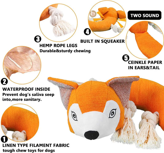 JMT-856458 Durable Interactive Plush Dog Toy with Squeaker – Cute Fox Design for Chewing and Anxiety Relief
