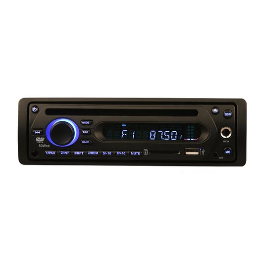 JMT-076682 Single Din DC12-24V Car Audio Amplifier with DVD, FM Radio, USB Ports, and Microphone Support