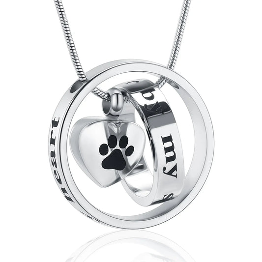 JMT-160010 Forever in My Heart,No Longer by My Side Cremation Pet Urn Necklace for Ashes Pendant Jewelry for Dog Paw Print