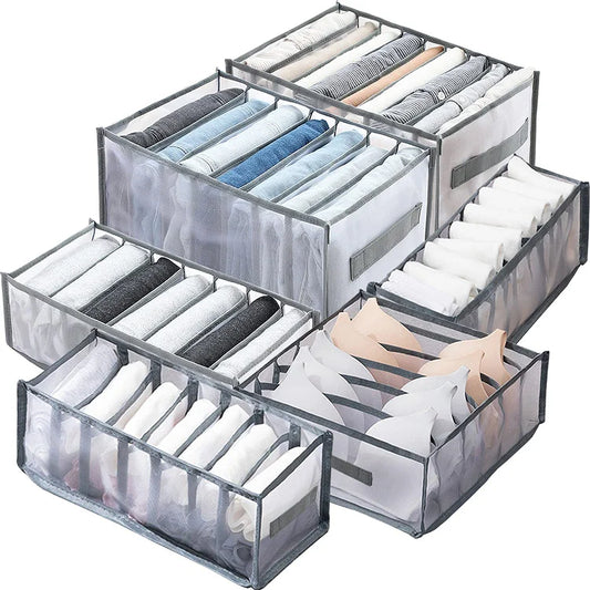 JMT-627402 Upgraded Foldable Drawer Organisers for Clothes with Handle - Grey Non-Woven Fabric Storage Solution