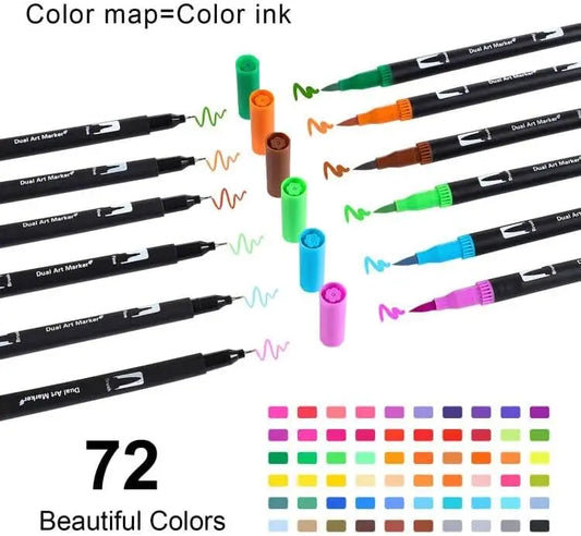 JMT-883594 Dual Tip Fine Art Markers Set - 72 Vibrant Colours with Carrying Bag