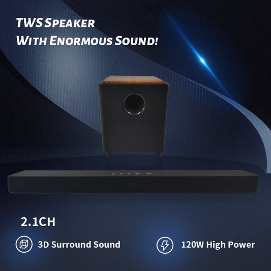 JMT-830986 2.1Ch 120W Mini Wooden Sound Bar Speaker with Compact Design
