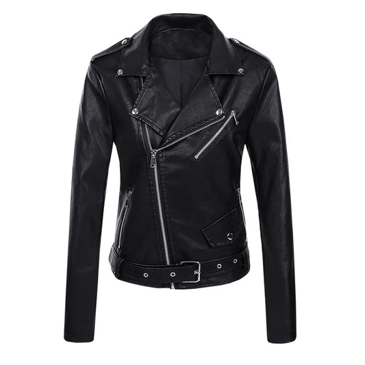 JMT-977866 Women's Short Leather Jacket New Korean Version PU Leather Motorcycle Jacket Stylish Women's Clothing Jacket Custom