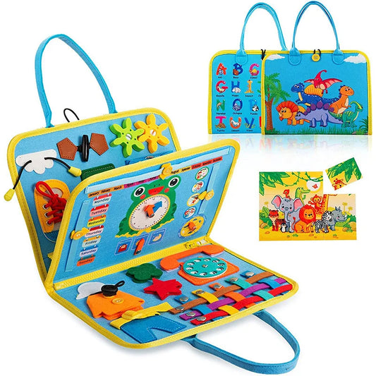 JMT-622730 Dinosaur-Themed Felt Learning Board for Toddlers - Educational Busy Board Cloth for Early Childhood Development