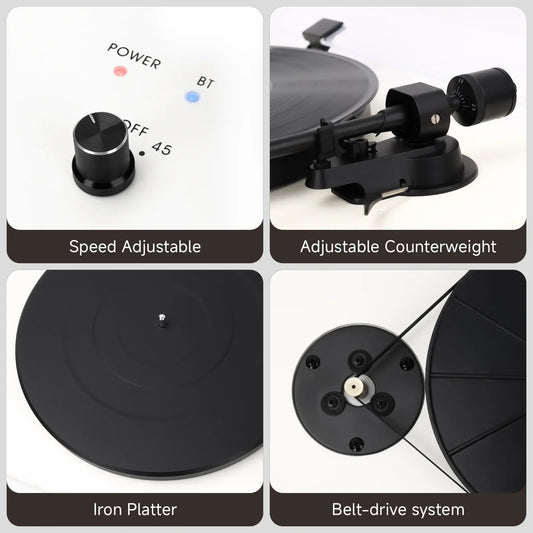 JMT-373706 Bluetooth Vinyl Record Player with Adjustable Counterweight and High-Fidelity Sound