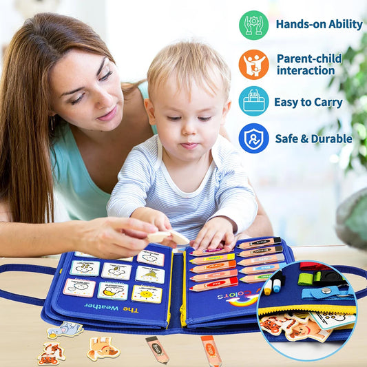 JMT-541386 Montessori Felt Busy Board for Toddlers: Travel-Friendly Learning Toy with Buckle Training Activities