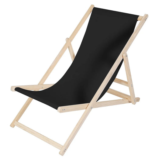 JMT-684746 Folding Wooden Beach Lounger Chair - Portable Beech Outdoor Garden Sun Lounger