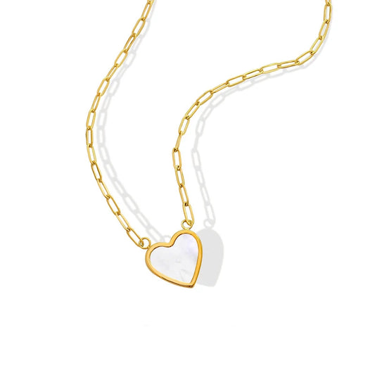 JMT-882058 18k Gold Plated Heart Shell Pendant Necklace Trendy Stainless Steel Jewelry Wholesale