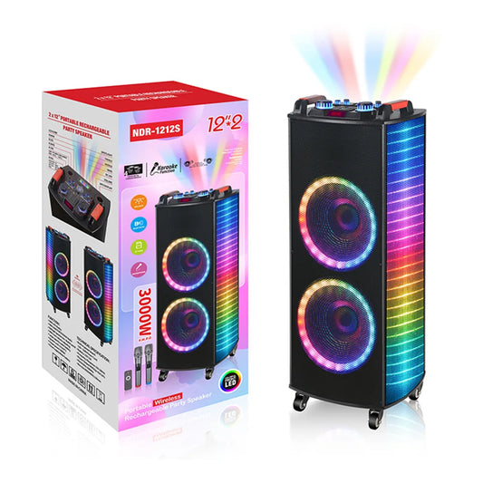 JMT-923018 12 Inch Portable Wireless Subwoofer with RGB LED Lights and Bluetooth Functionality