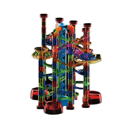 JMT-105354 325-Piece Glow-in-the-Dark Marble Run STEM Toy Set with Motorized Elevator for Kids