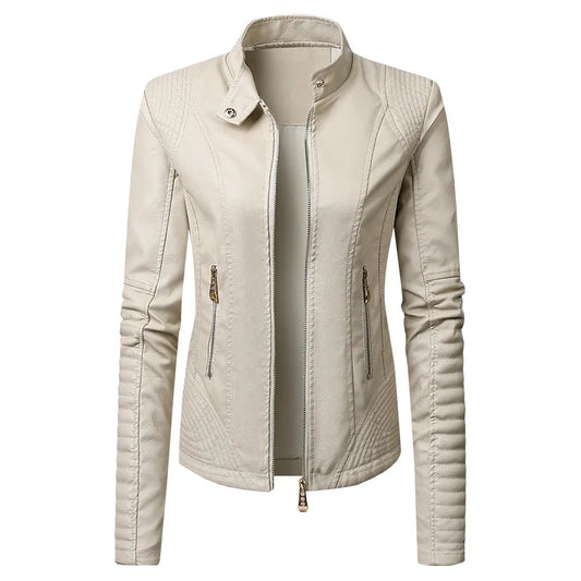 JMT-043402 New Popular Long PU Leather Jackets for European American Women Zipper Closure Women's Clothing Jacket Custom