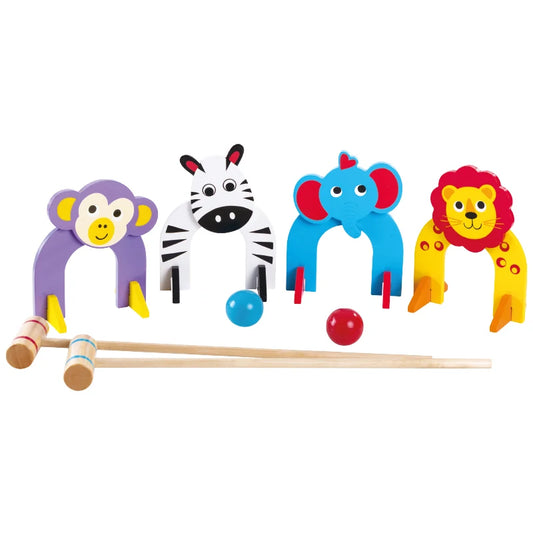 JMT-369482 Kids Wooden Animal Croquet Set for Outdoor Play