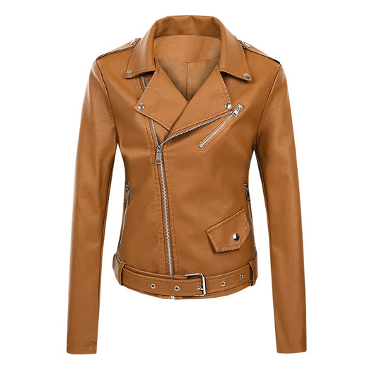 JMT-977866 Women's Short Leather Jacket New Korean Version PU Leather Motorcycle Jacket Stylish Women's Clothing Jacket Custom